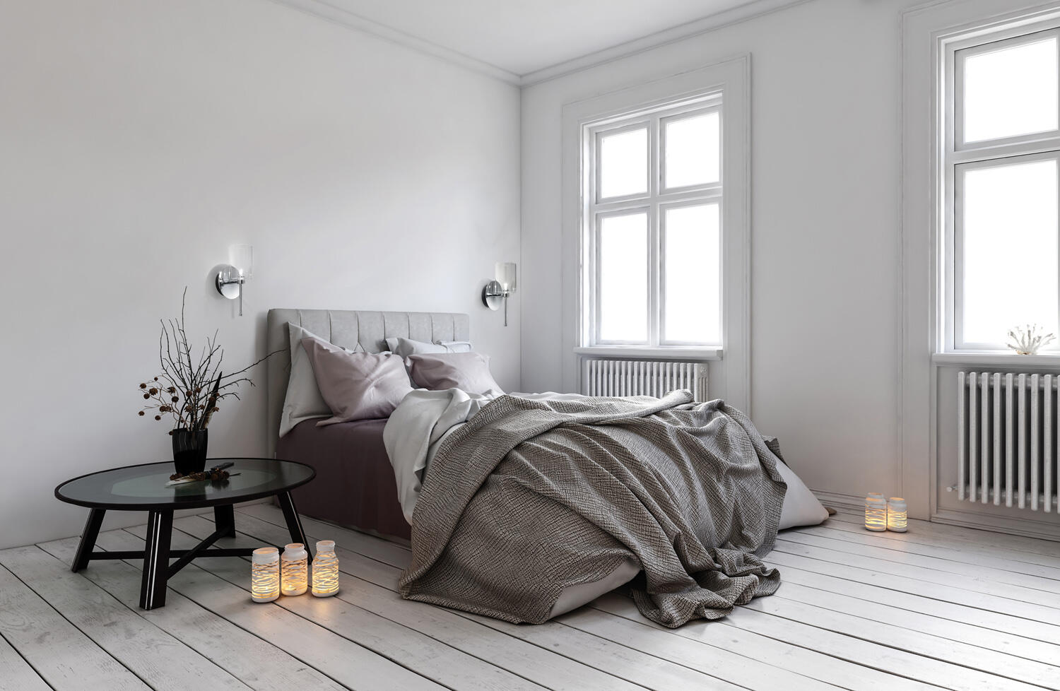 Axolight Spillray Wandleuchte im Schlafzimmer