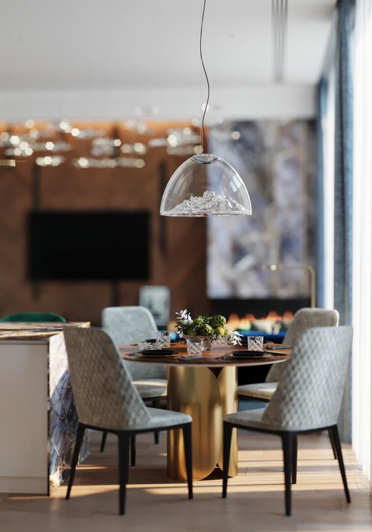 Axolight Mountain View Pendelleuchte aus Glas über Esstisch