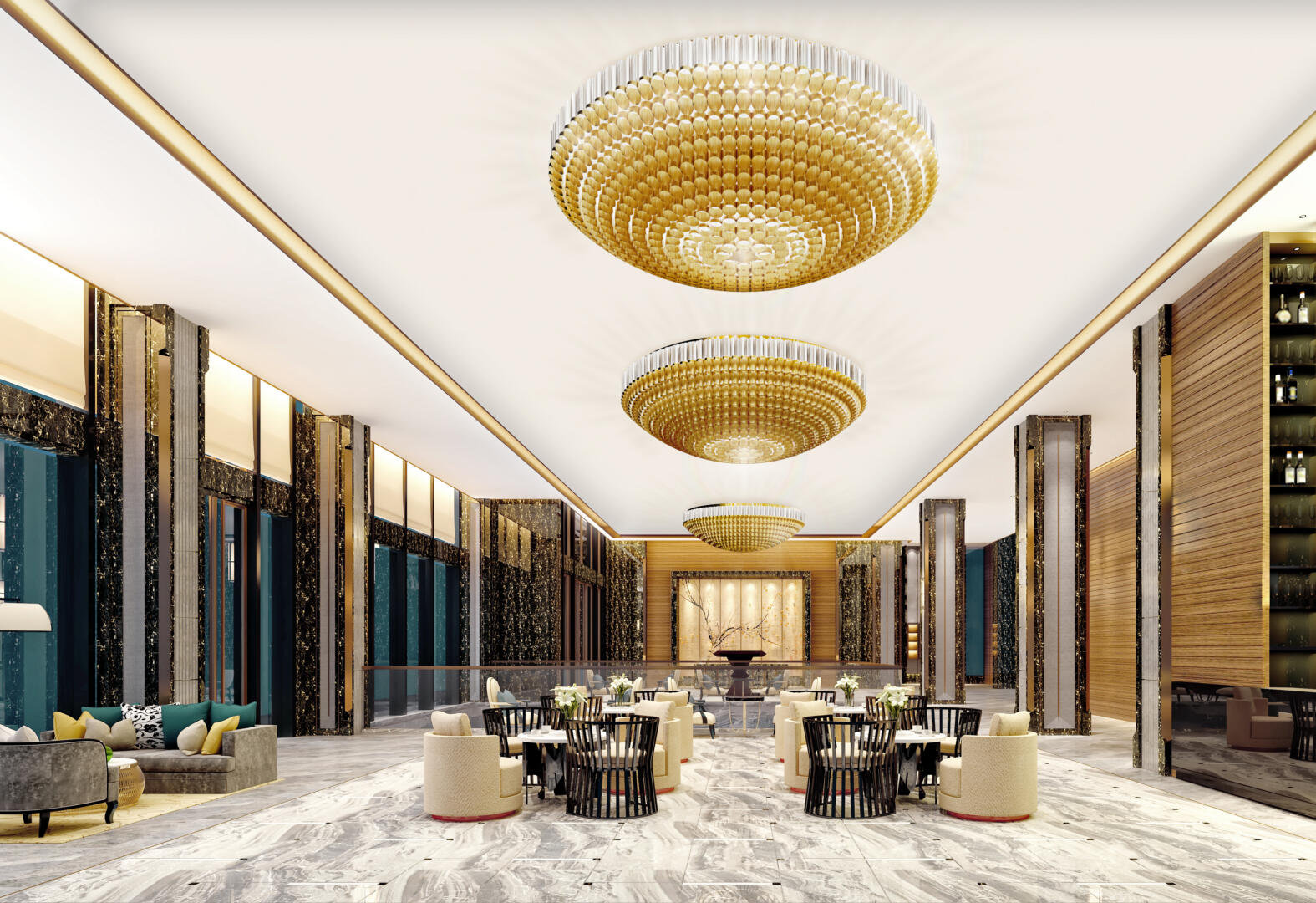 3d render of luxury hotel lobby