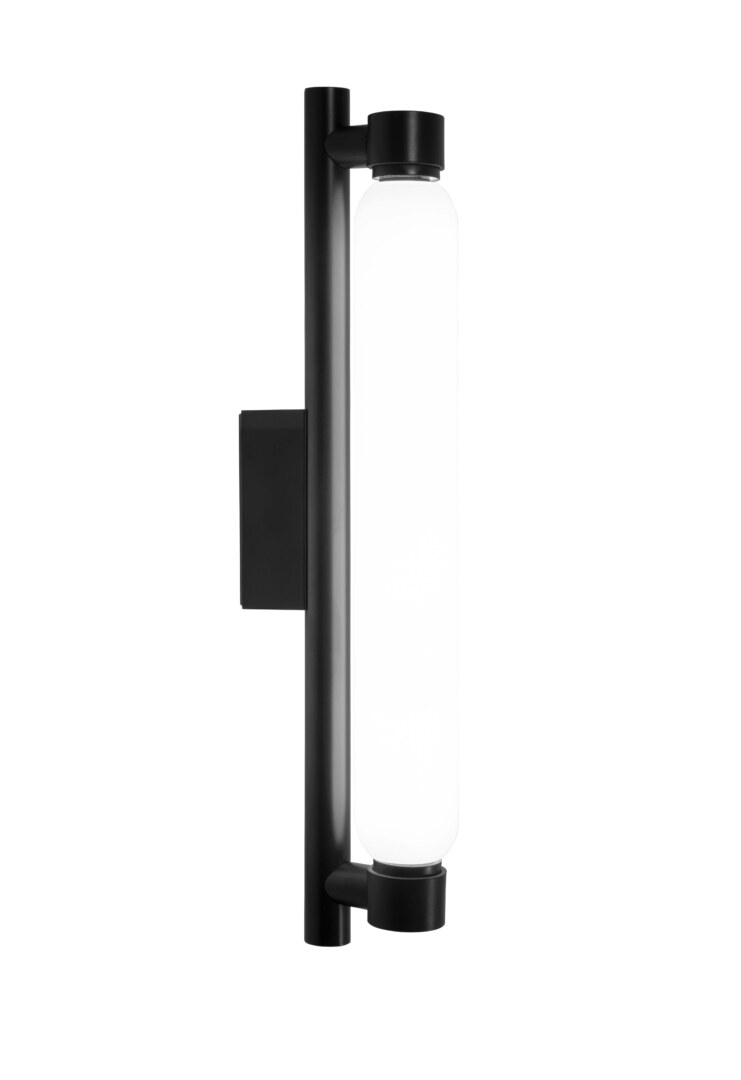 Nahaufnahme der Wandleuchte La Roche in Schwarz, die die schlichte und elegante Designästhetik der Leuchte hervorhebt.